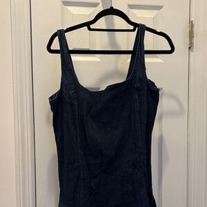 Dark Denim Side Pleated Mini Dress